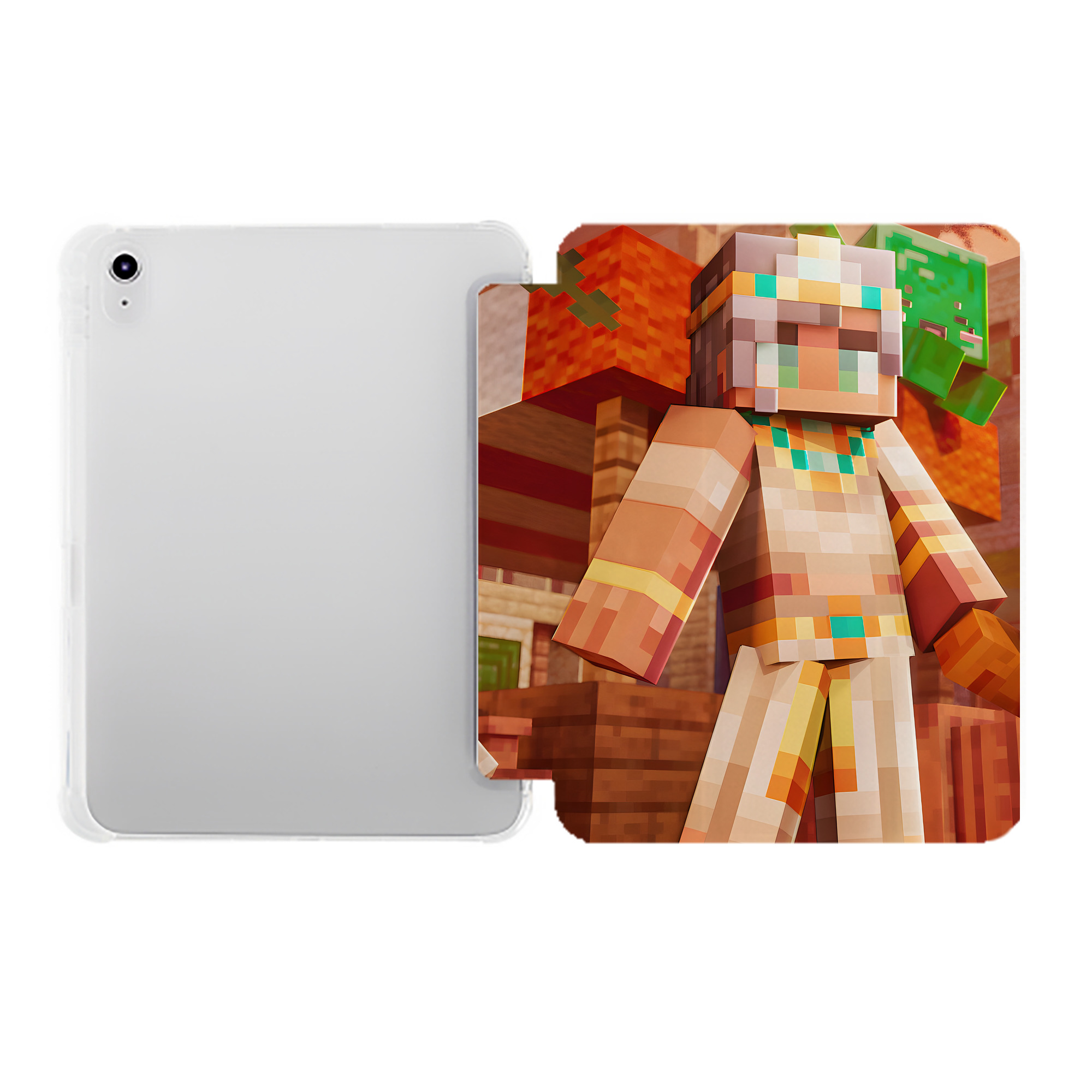 （画像用） マインクラフト ブロックの世界 Minecraft MC Block world IPad ケース ペン収納付き 三つ折りスタンド PUレザー×シリコン 対応機種9.5/10.5/10.9インチ